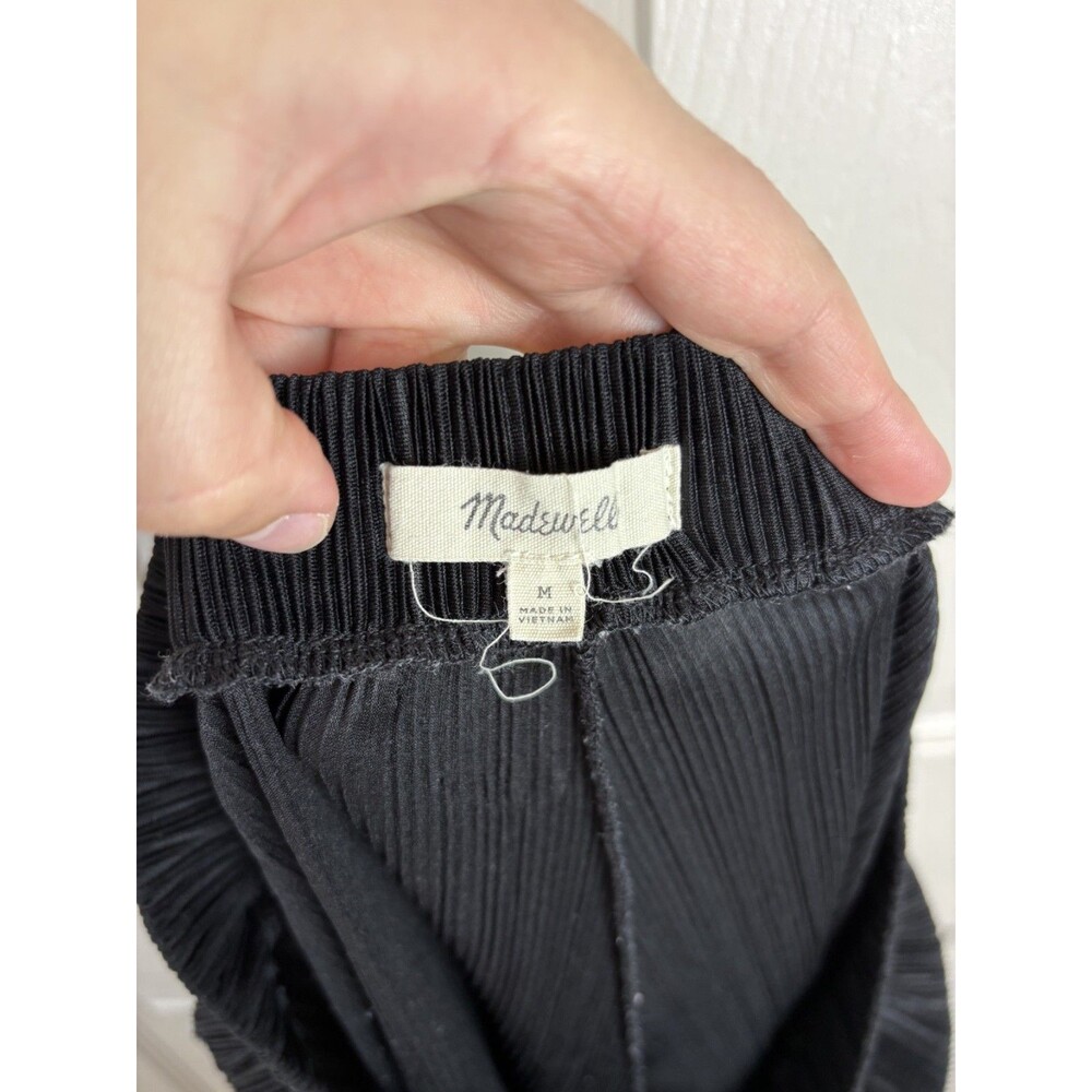 Madewell Pleated Black Wide Leg Pants Pull On Size Medium Flowy Ribbed 197 - Picture 3 of 6